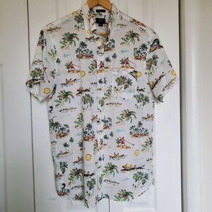 J.Crew Hawaiian Short Sleeve Men's Shirt Slim Sz Med Island Fisherman 100%Cotton